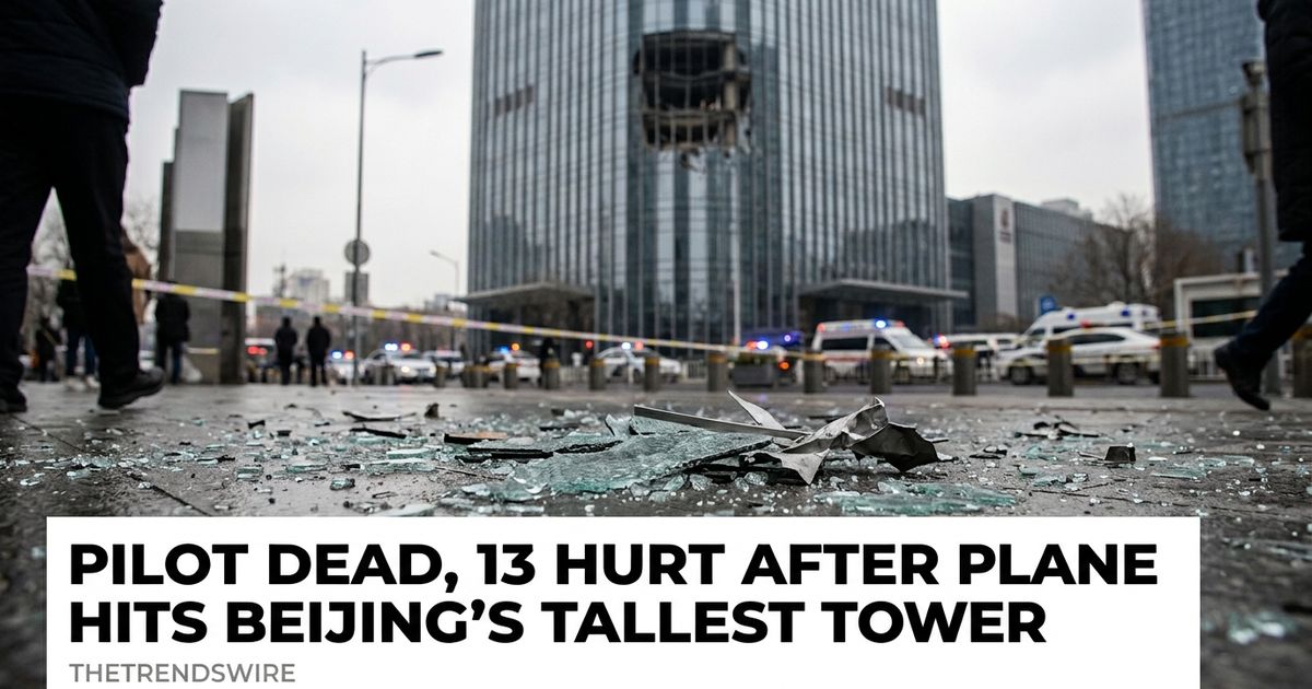 Featured image for "Pilot Dead, 13 Hurt After Plane Hits Beijing's Tallest Tower"