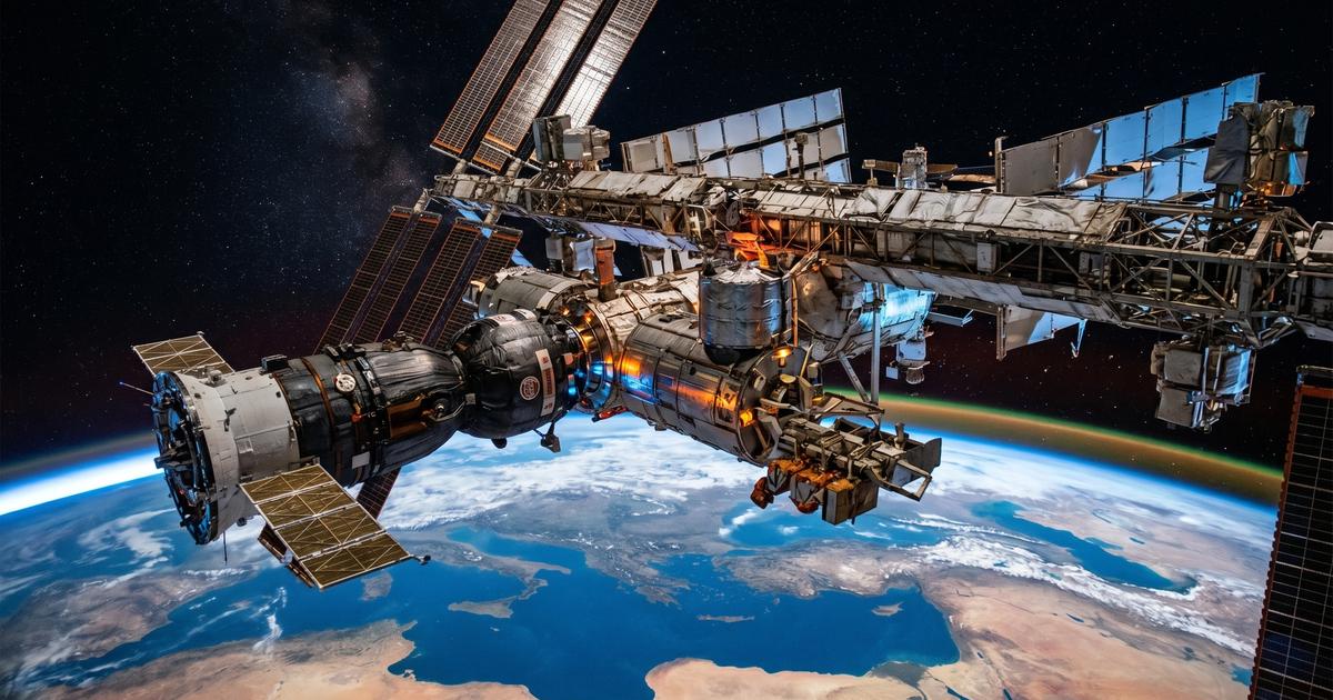 ISS space station with SpaceX Dragon docked as NASA orders astronaut evacuation alert amid air leak 2026