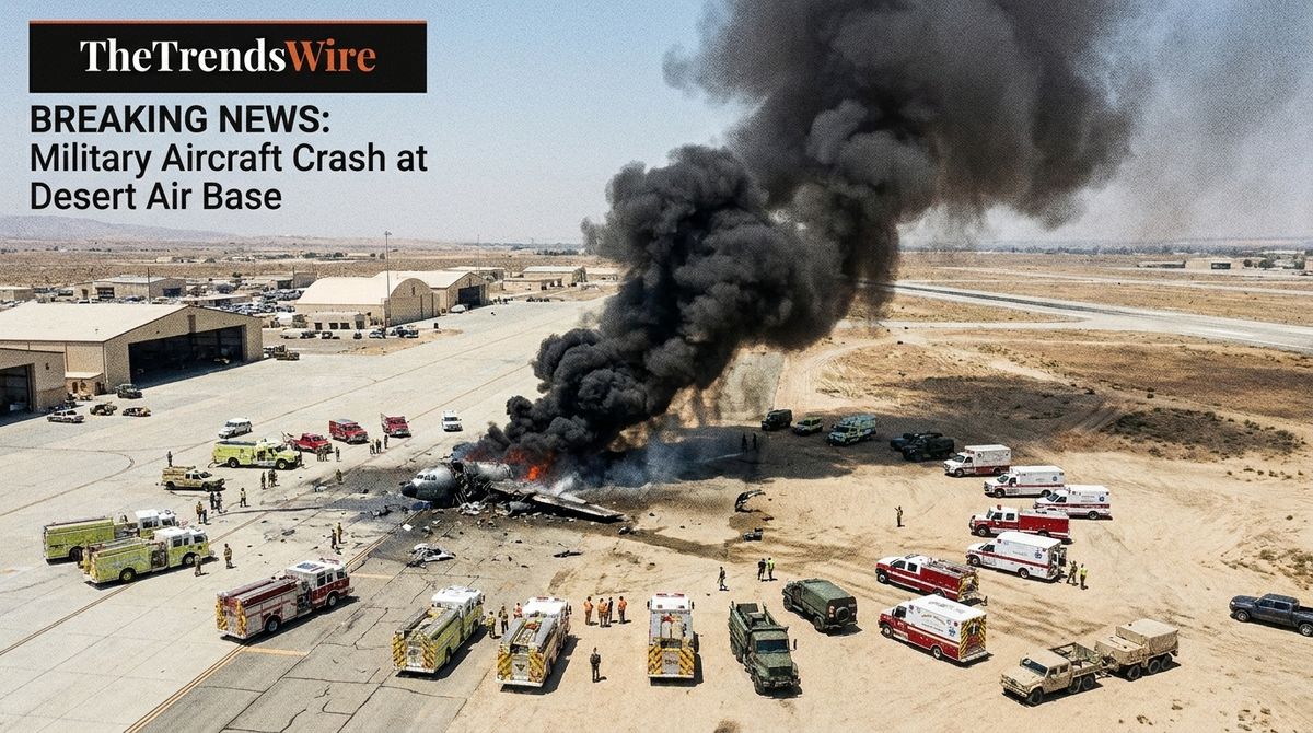 Smoke rises from Edwards Air Force Base after a B-52 Stratofortress crash kills eight on June 15, 2026.