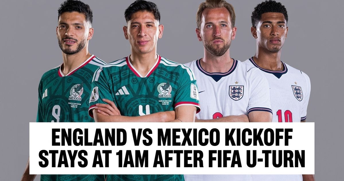 Football stadium under storm clouds representing the England vs Mexico kickoff time dispute