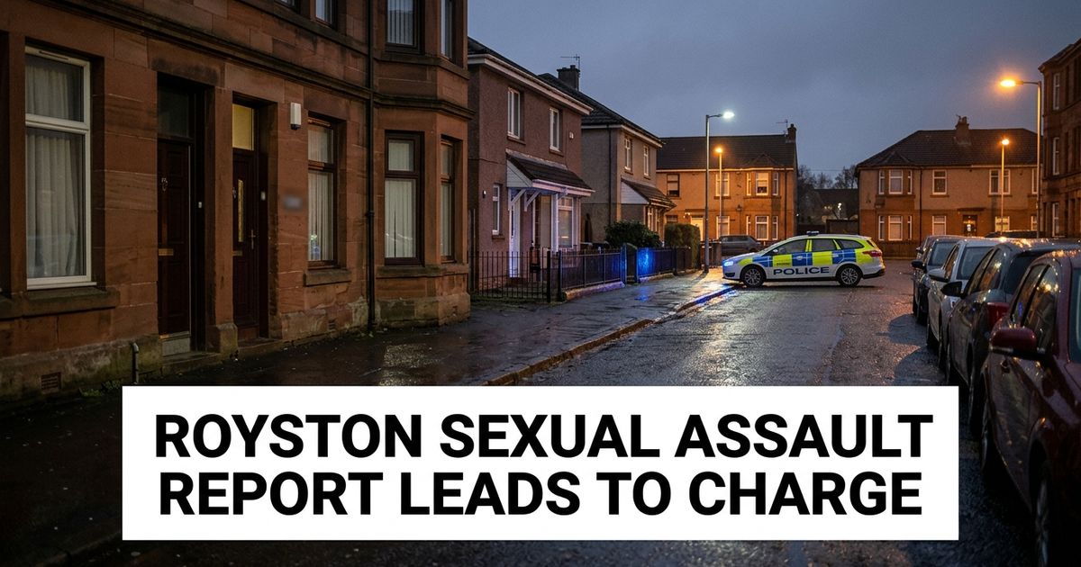 Glasgow Royston sexual assault case represented by a police vehicle on a quiet residential street after a man was charged.