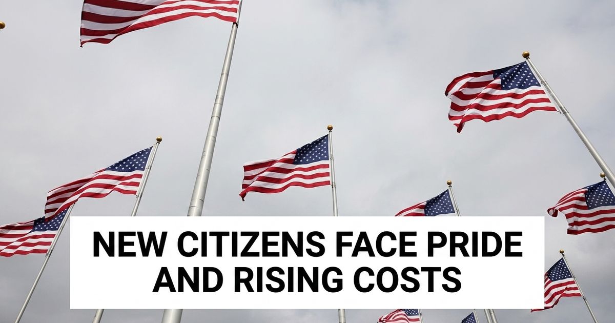 Small American flags held during a naturalization ceremony, representing new citizens marking America's 250th anniversary