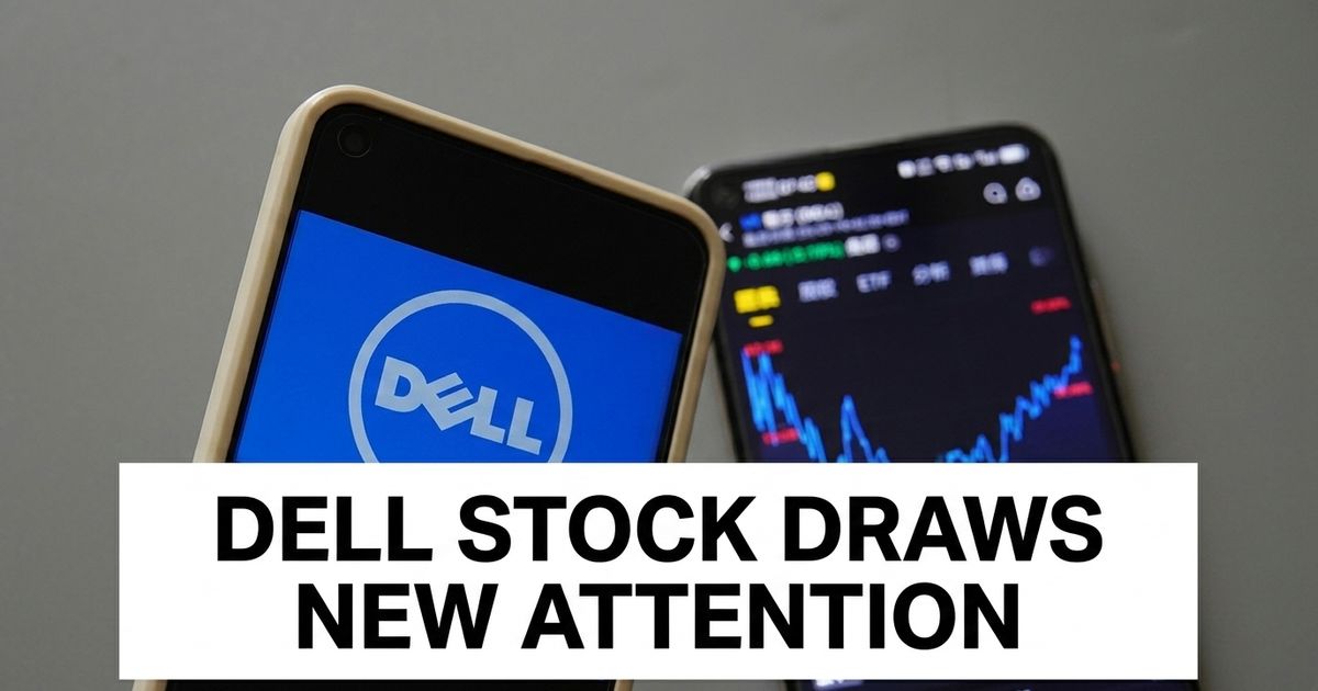 A market desk showing a technology stock chart as Dell stock draws attention after a public Trump shoutout.