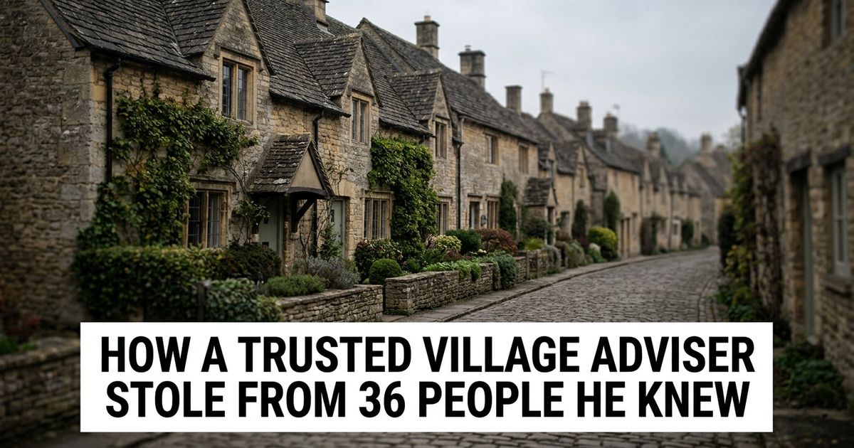 Quiet English village street representing the setting of the Timothy Barnes fraud case