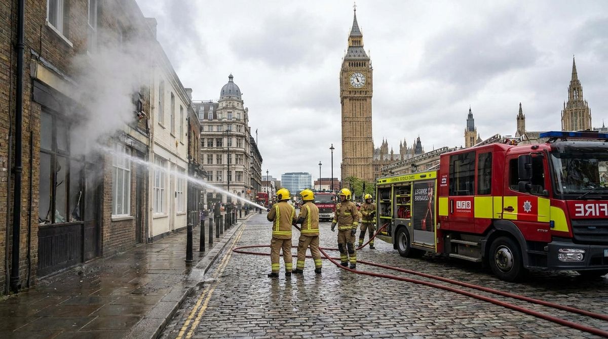 Three men died after a fire engulfed a single-storey pavilion on New Zealand Way in White City, west London, as 100 firefighters battled the blaze Saturday night.