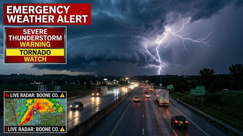 Severe thunderstorm watch warns of damaging winds and hail in 2026.