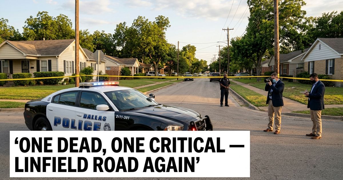 Dallas Police are investigating a double shooting on the 3900 block of Linfield Road on June 27, 2026, in which one person died at the scene and a second victim was taken to hospital in critical condition. No arrests have been made.
