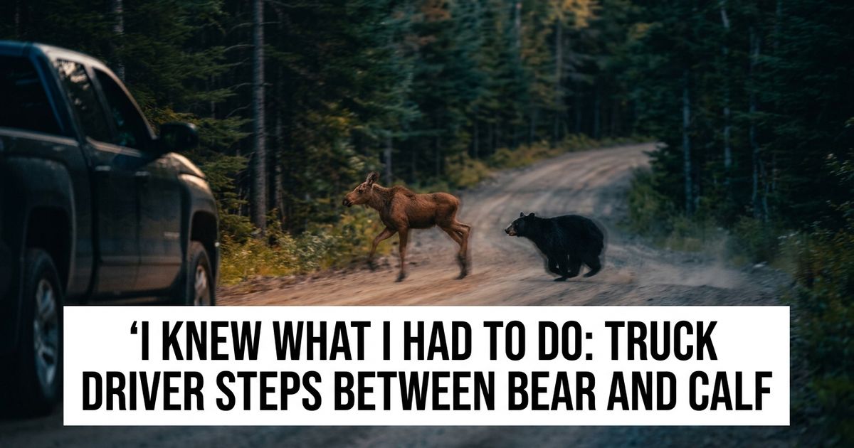 Maine woodland roadside representing the moose calf and bear encounter