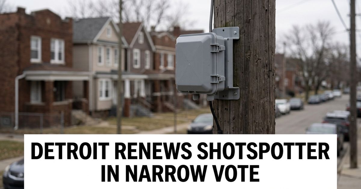Gunshot detection sensor mounted on a city utility pole, representing Detroit's ShotSpotter contract renewal