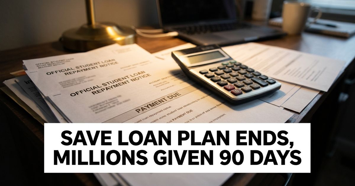 Student loan repayment notices and a calculator on a desk, representing the end of the SAVE repayment plan and new 90-day deadline