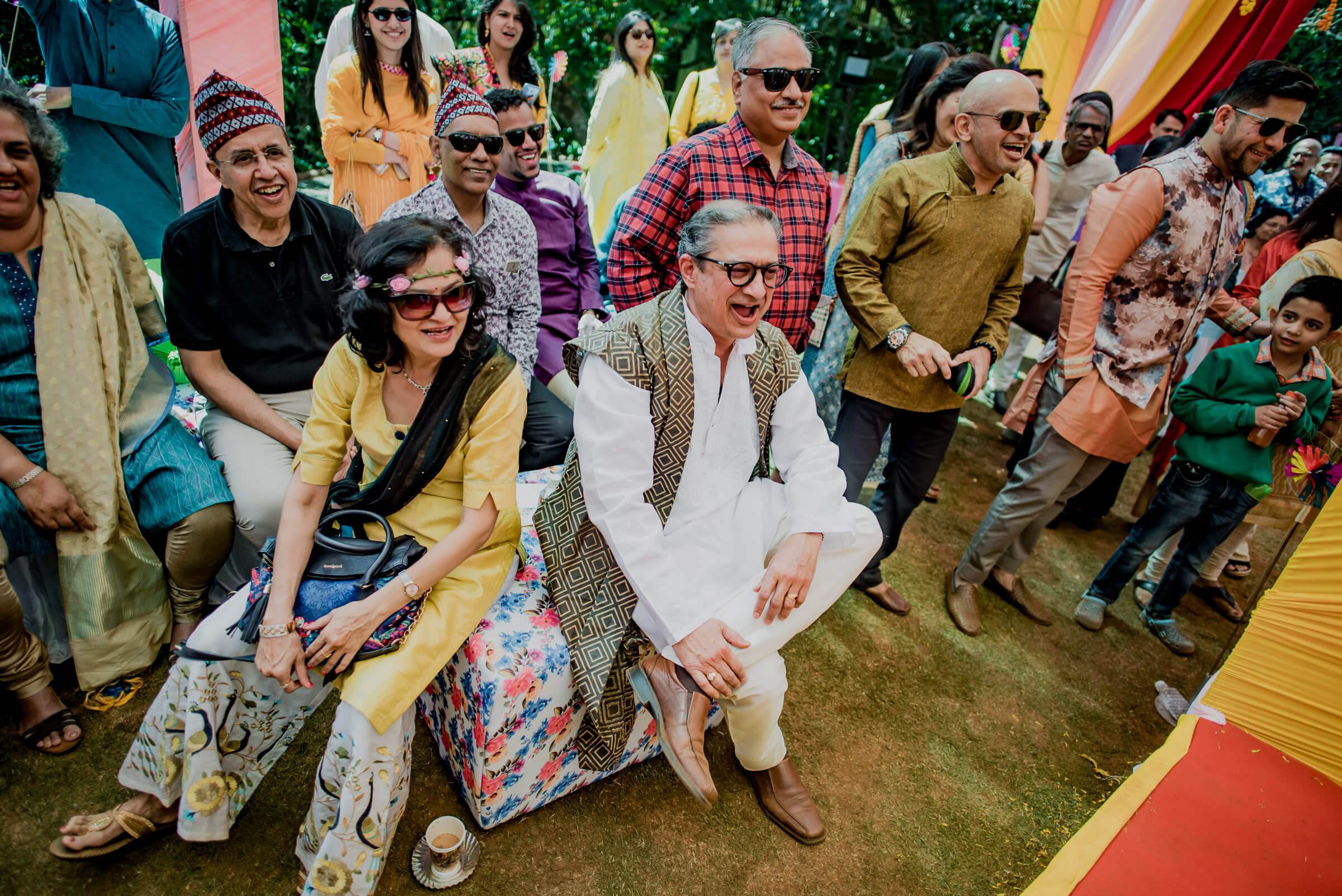 Shreya and Yash celebrate with joyful guests in colorful attire at Mahabaleshwar celebration