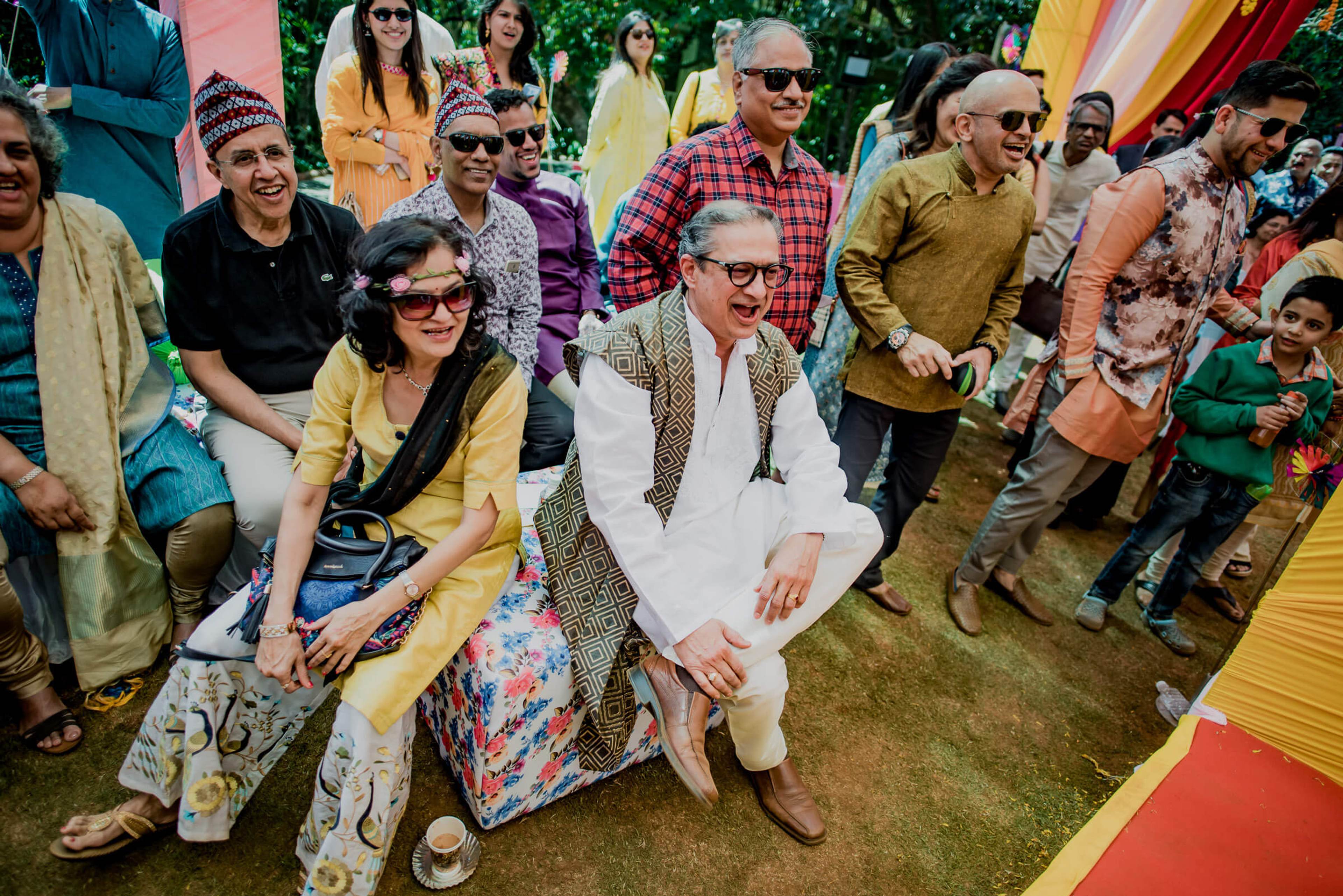 Shreya and Yash celebrate with joyful guests in colorful attire at Mahabaleshwar celebration