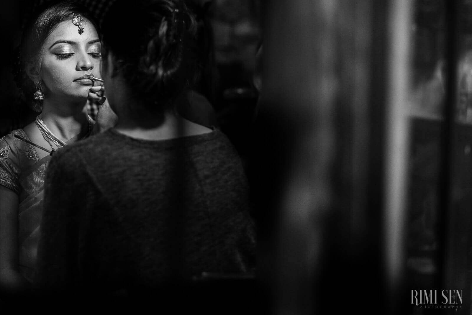 Pooja in thoughtful pose, soft light, intimate black and white portrait from Bangalore wedding