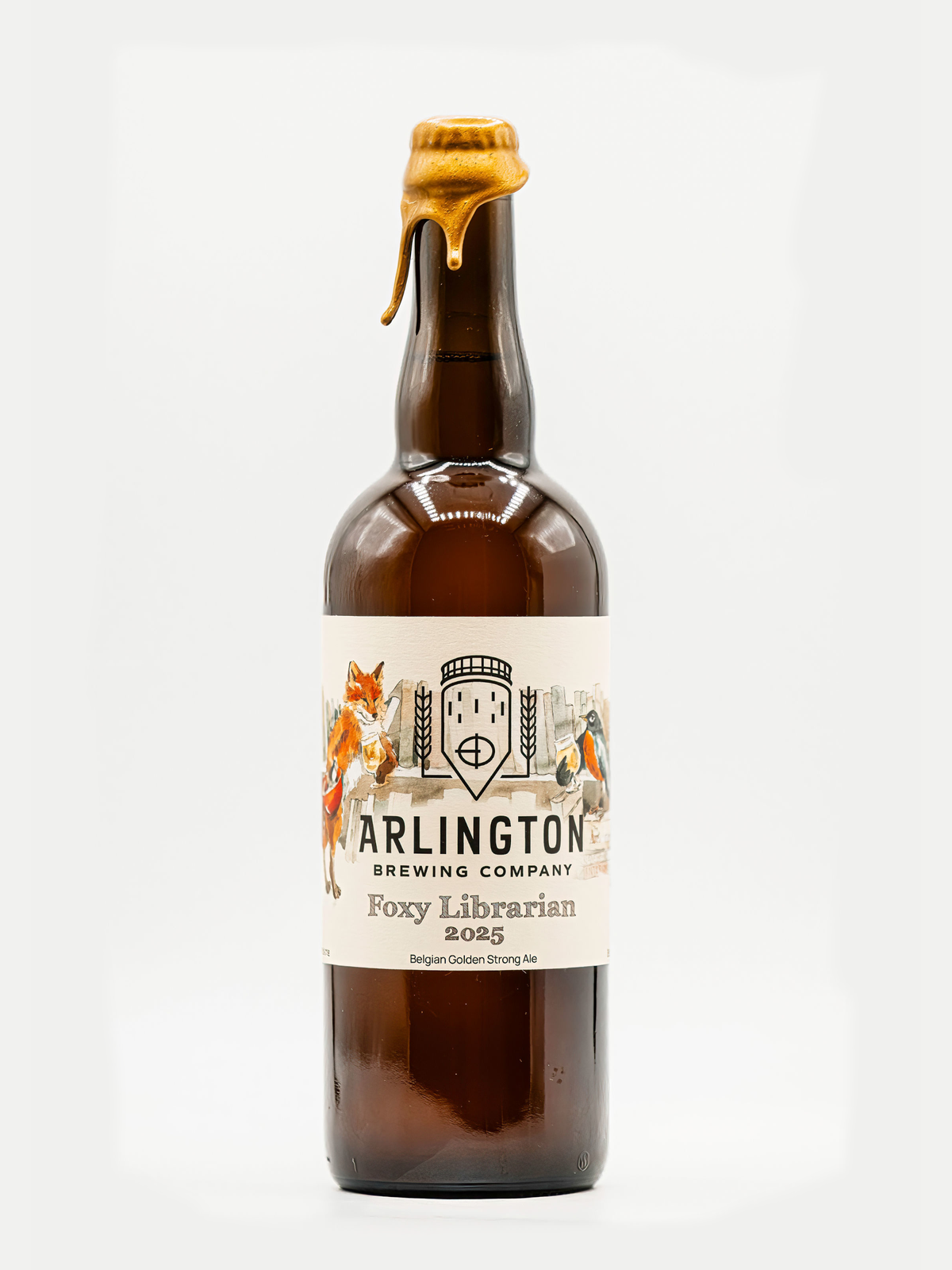bottle of foxy librarian on white background