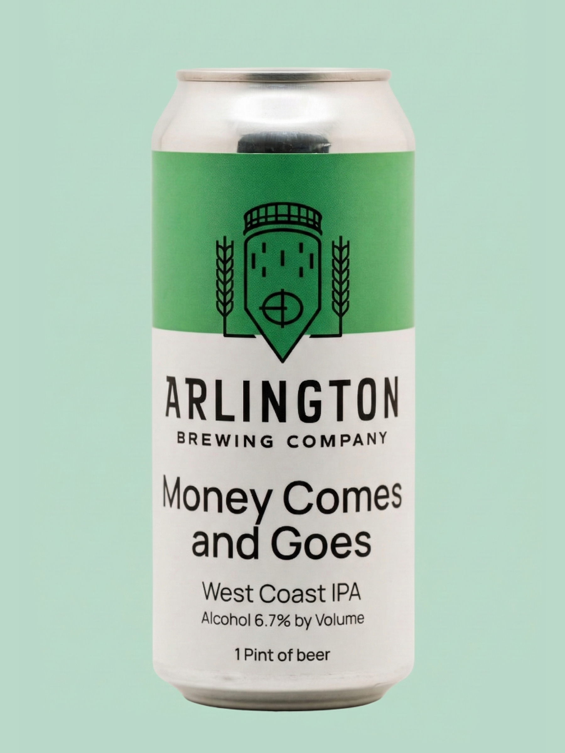 Can of Money Comes and Goes on a green background