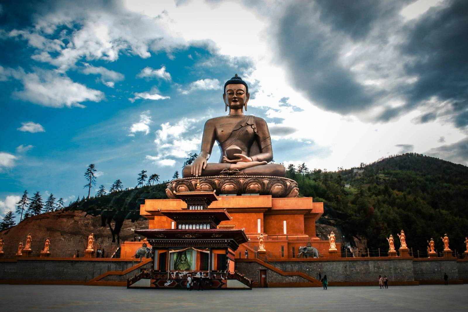 The giant bronze Buddha Dordenma seated above its temple, on a hill over Thimphu