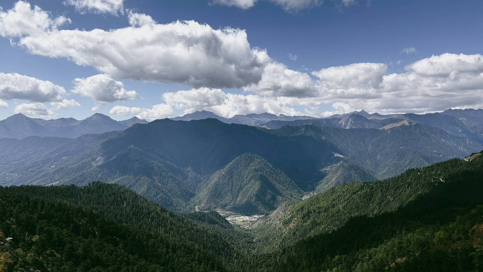 Himalayan ranges rising in layers above Bhutan
