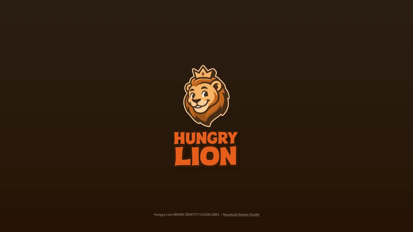 The Hungry Lion mascot — a crowned lion head — above the Hungry Lion wordmark in orange on dark brown.