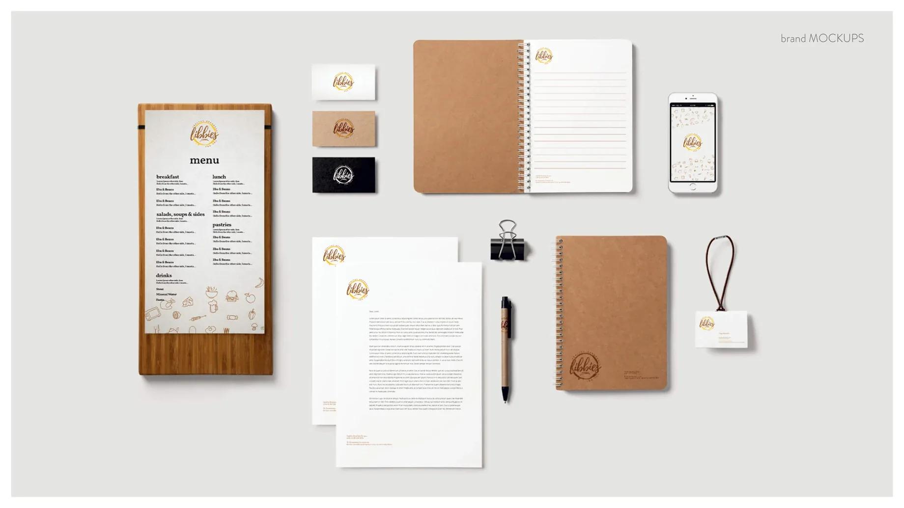 Libbies restaurant stationery mockups