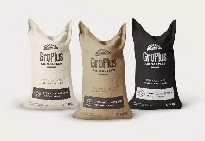 GroPlus animal feed sacks in three colour variants