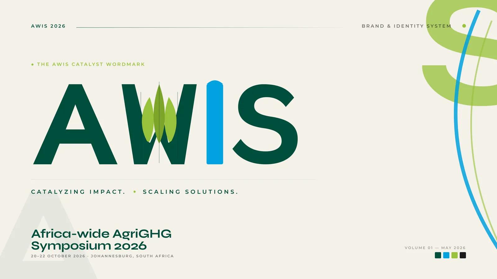 AWIS 2026 brand cover: the AWIS wordmark with leaf forms, over the line “Catalyzing impact. Scaling solutions.”