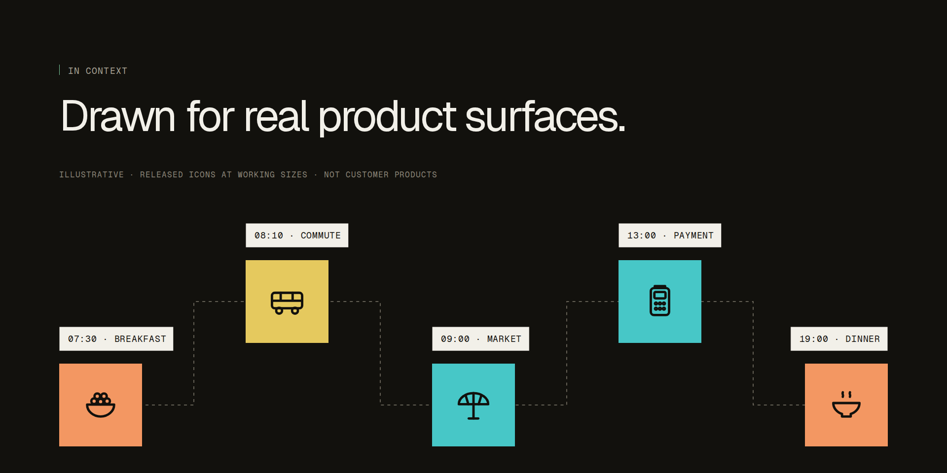 Released icons in illustrated product context mockups