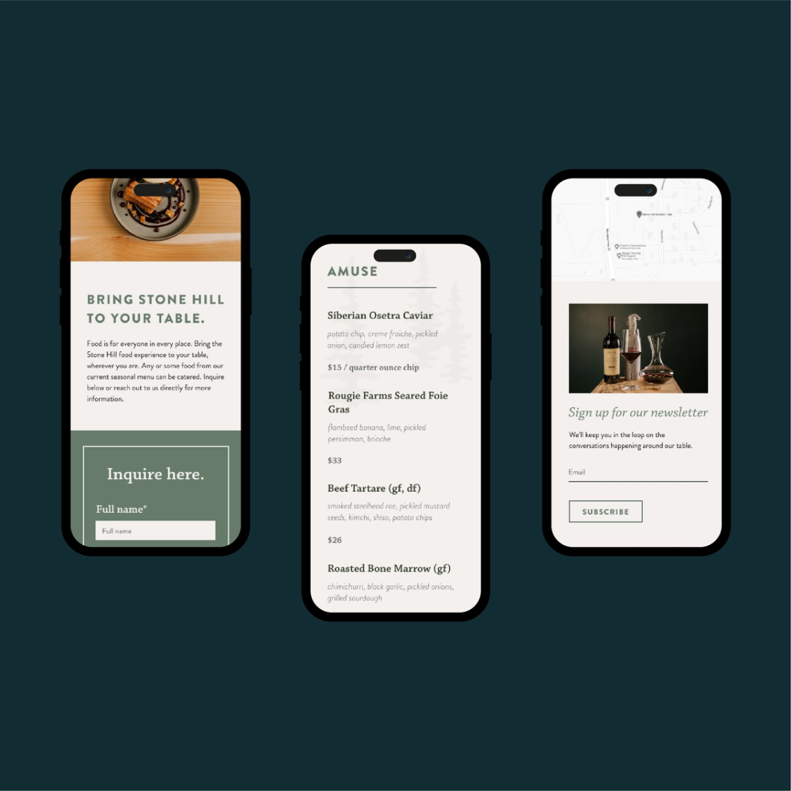 stone hill website mocked up onto iphones