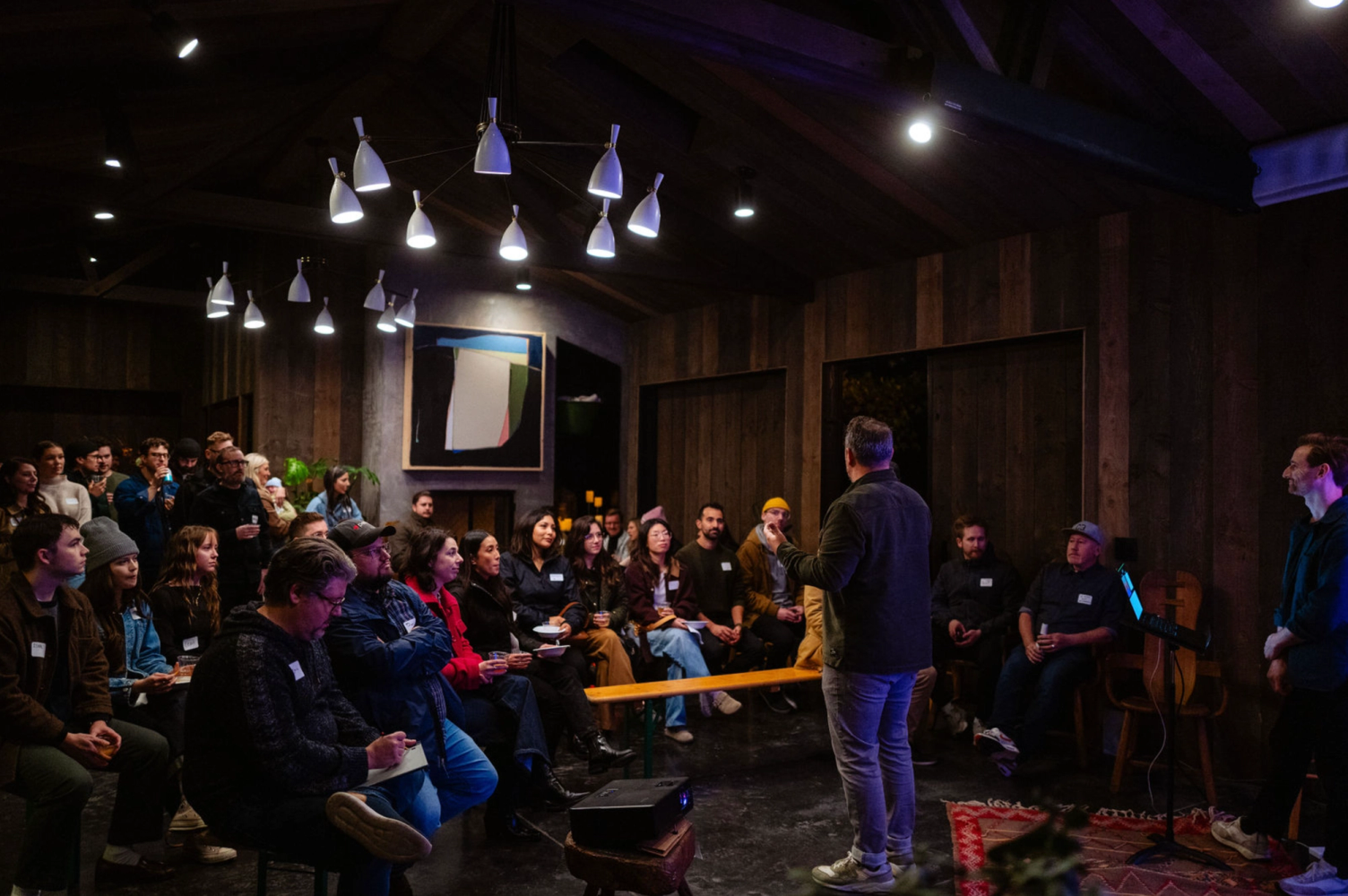 Jake from Riff introducing the guest speaker at the Out the Door event
