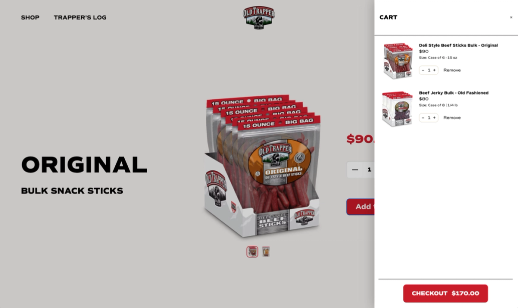 Old Trapper Website - Cart Pop-over
