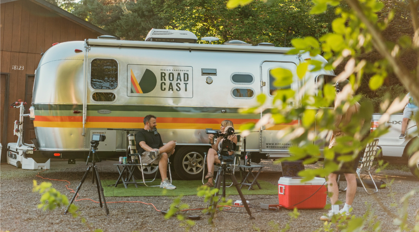 Behind the scenes photo of the Roadcast filming