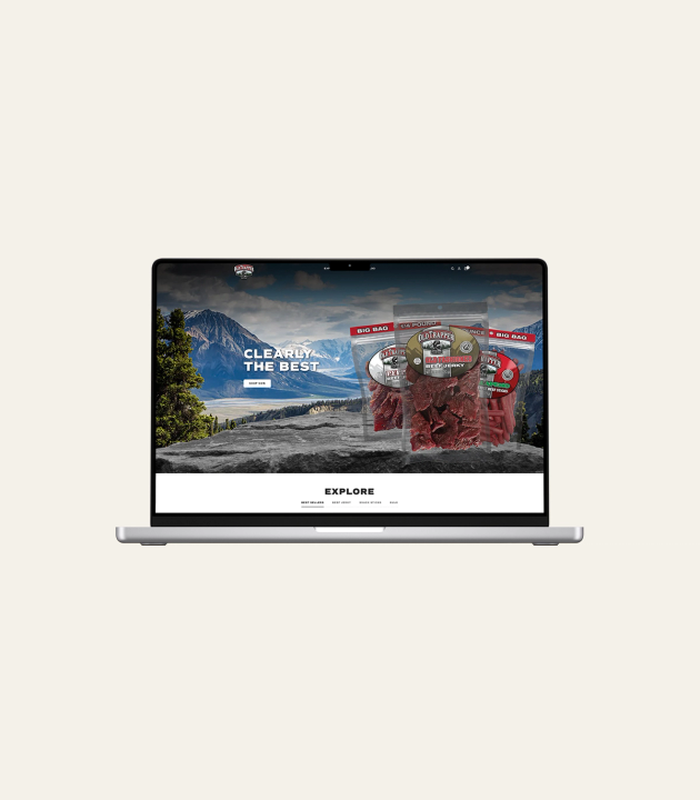 Mockup of the Old Trapper website on a Macbook Pro.