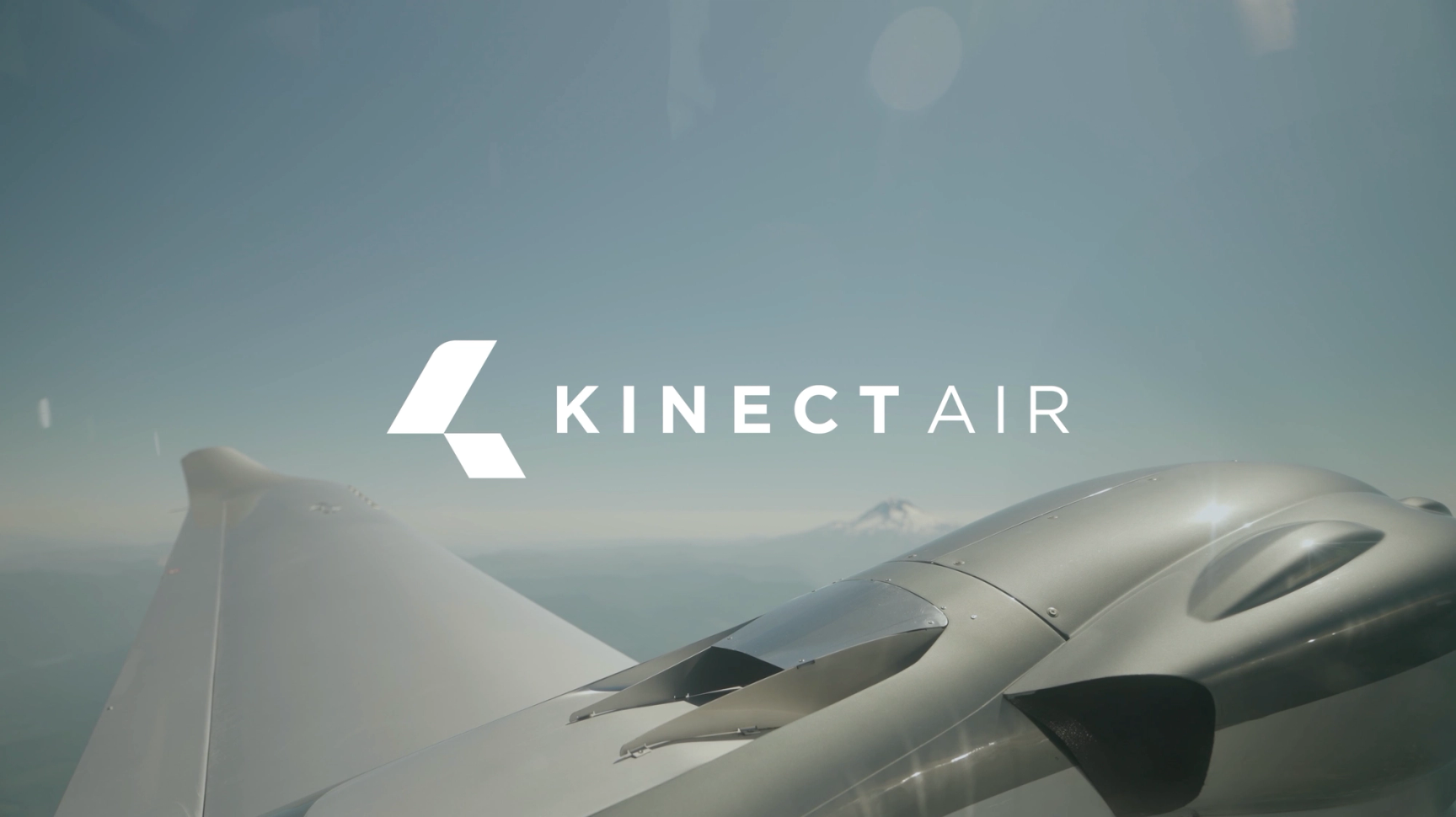 KinectAir Logo over an image of an airplane's wing