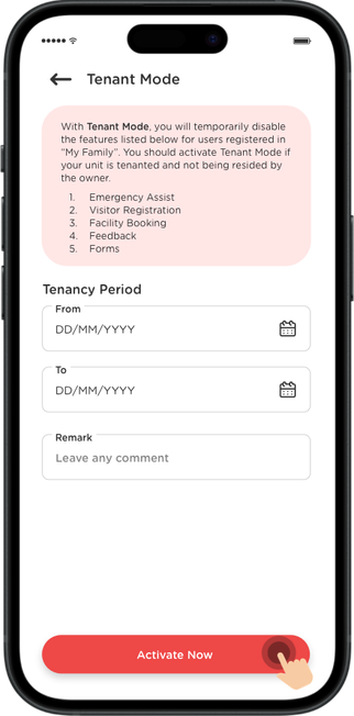 Enter tenancy period and click "Activate Now".