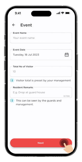 Enter your event's details. Click "Next" to proceed.