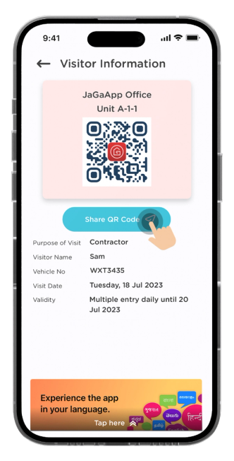 Click "Share QR Code" and share the visitor QR Code to your visitor.