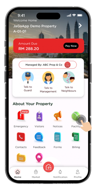 Tap on "Facility" to get started.