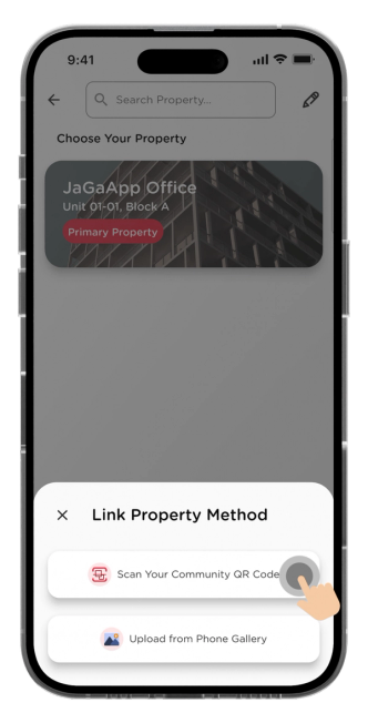 Follow the instructions on your phone, then click "Scan Your Community QR Code" when you have the property QR code with you.