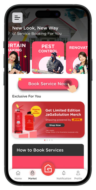 Click on "Book Service Now" button or any service categories and browse for the service you need.