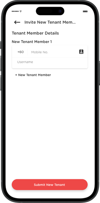 Enter tenant contact number and name, or add from phone book.