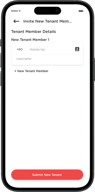 Enter tenant contact number and name, or add from phone book.