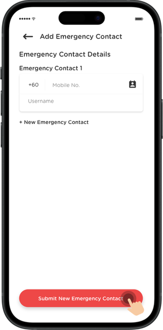 Enter emergency contact number and name, or add from phone book.