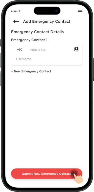 Enter emergency contact number and name, or add from phone book.