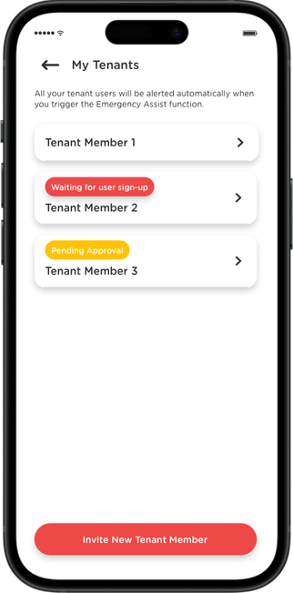 Tenant added with "Pending Approval" status. Management approval enables access.