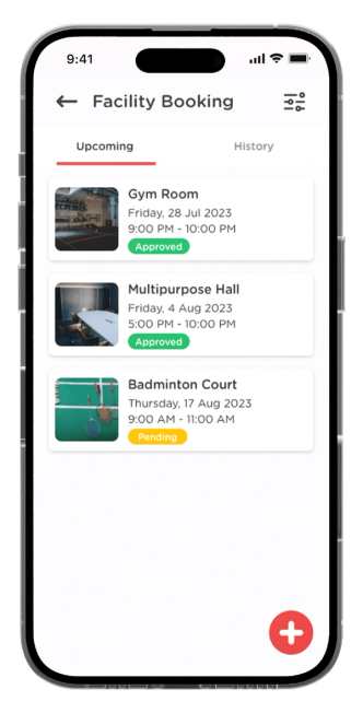 Click on the "Upcoming" tab to see a summary of your upcoming facility bookings.