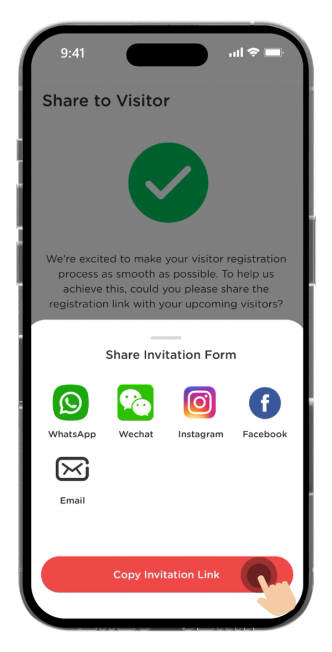 Invite your guests by sharing the unique form link for visitor registration.