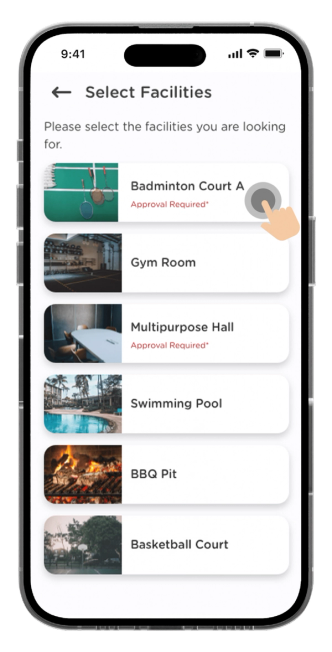 Choose a facility that you'd like to book.