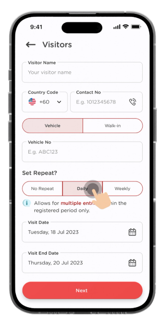 Select the recurring frequency, either "Daily" or "Weekly".