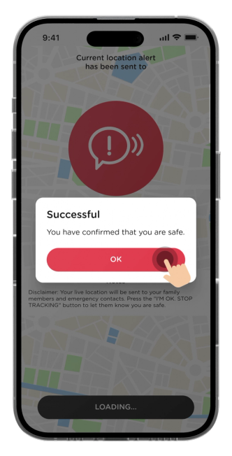A safety message will appear. Click "Call User" to contact directly or "Show Location" to access last location via Waze.