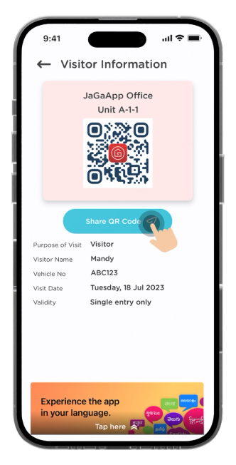 Click "Share QR Code" and share the visitor QR Code to your visitor.