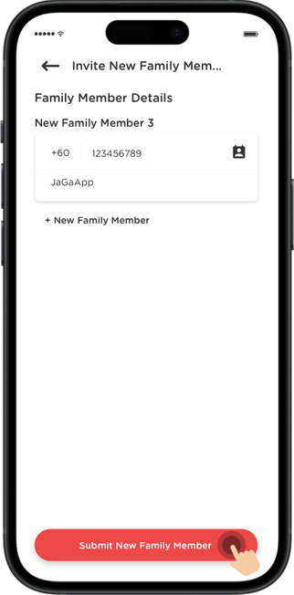 Enter family member contact number and name, or add from phone book.